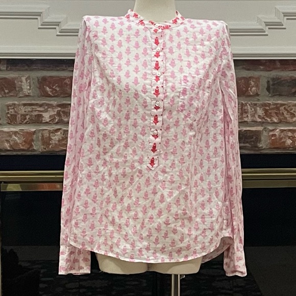 J. Crew Tops - J. Crew leaf print, button up, pink and red blouse / S / Excellent condition